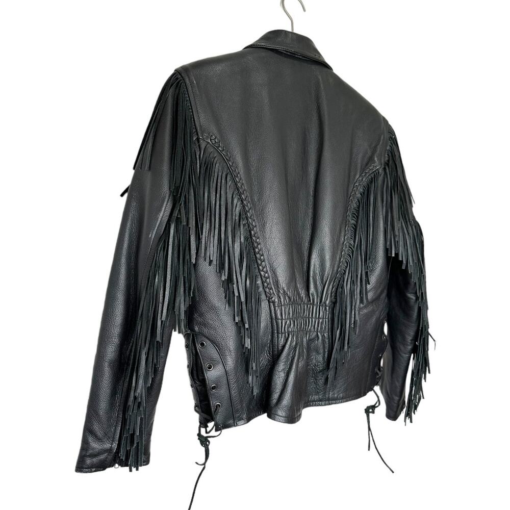Antelope Creek Black Leather Fringe Motorcycle Jacket Size Medium - Picture 7 of 14